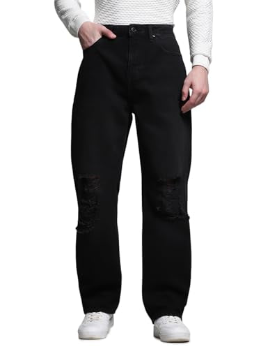Jack & Jones Men's Dark Grey High Rise Loose Fit Jeans