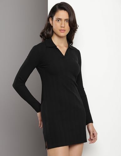 Calvin Klein Black Cotton Solid Women Dress above The Knee Casual J222326BEH