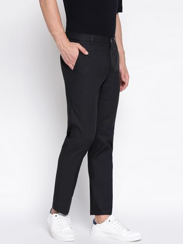 GUESS Myron Dressy Cotton Dobby Stretch Black Solid Mid Rise Regular Fit Chinos Trousers