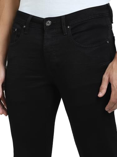 JACK & JONES Mens Black Glenn Slim Fit Low Rise Jeans