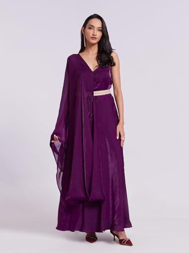 FUSIONIC Organza Base Purple One-Shoulder Gown