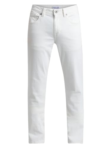 Jack & Jones Men Solid Cotton Blend Slim Fit Low Rise White Jeans