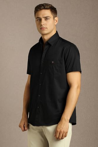 Men Black Solid Half Sleeves Casual Shirt