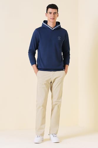 Men Navy Hooded Neck Full Sleeves Casual Sweatshirt
