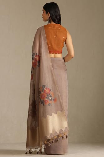 Soch Womens Earth Chanderi Floral Print Saree