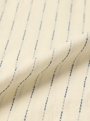 The Souled Store Stripe Shirt: Marina Women and Girls Full Length Spread Collar Off-White and Blue Striped Cotton Relaxed Fit Breathable Lightweight Everyday All-Season Shirt