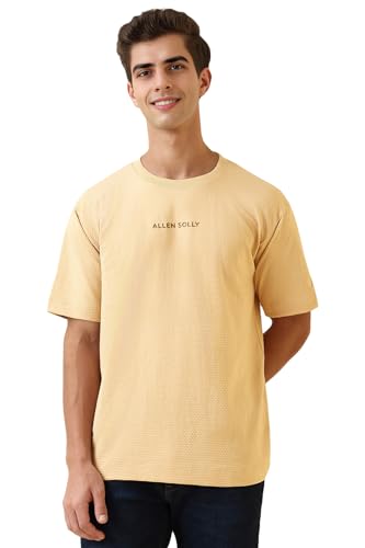 Men Beige Textured Crew Neck T-Shirt