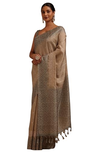 Soch Womens Beige Tussar Embroidered Saree With Thread Work