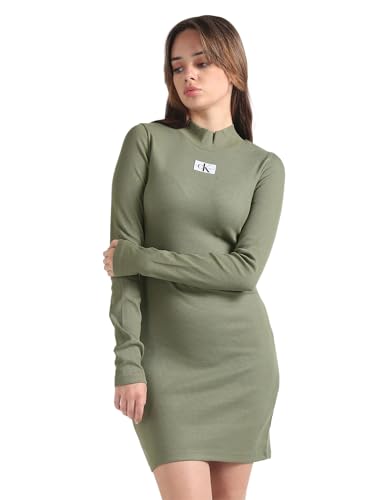 Calvin Klein Women's Cotton Bodycon above The Knee Dress (J20J222918LDY_GREEN_XS)