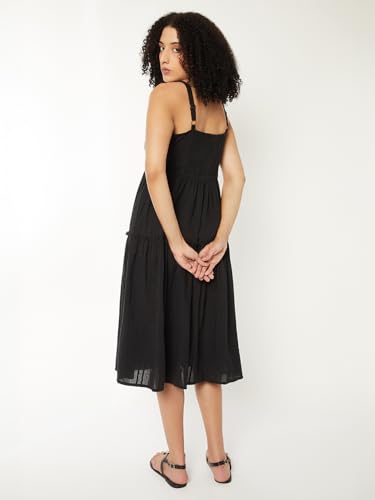 Max Women Seersucker Tiered Dress(Black_XS)