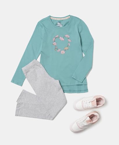 Jockey Girl's Super Combed Cotton Graphic Printed Regular Fit Full Sleeve T-Shirt_Style_UG11_Oil Blue_11-12 Yrs