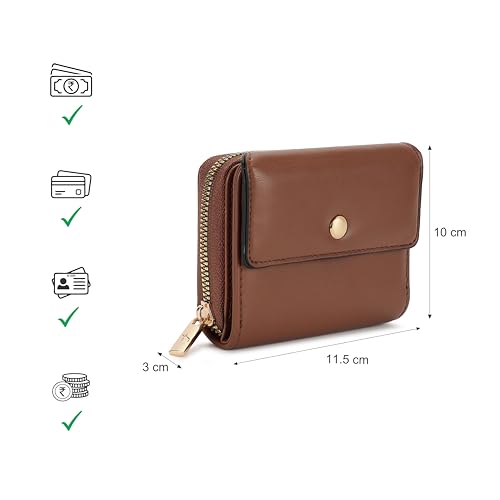 Fastrack Women's Mini Organizer Wallet | Flap Closure, Tri-Fold Design, Zip Coin Pocket, Card & Cash Slots | Compact & Organized | 6 Months Warranty