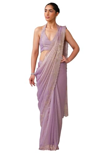 Soch Womens Lavender Fendy Chiffon Embellished Saree With Stone Work
