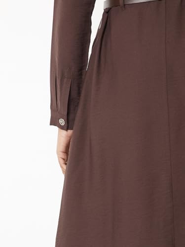 Max Women Solid Belted Shirt Dress (Brown_XS)