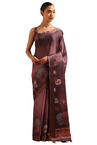 Soch Womens Wine Tissue Geometric Digital Printed Saree