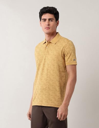 Arrow Sports Men's Floral Regular Fit Polo Shirt (ASAJTS3467_Mustard