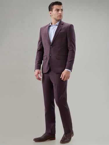 Park Avenue Maroon Solid Pattern Men Suit