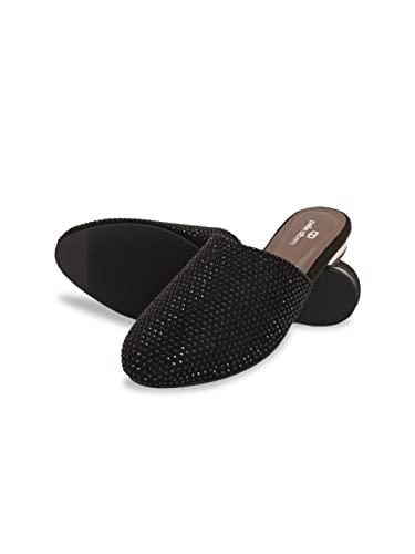 pelle albero Black Embellished Party Block Mules PA-GF-5044_BLACK