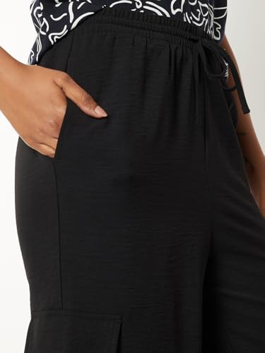 Max Women Solid Wide Leg Cargos (Black_XL)