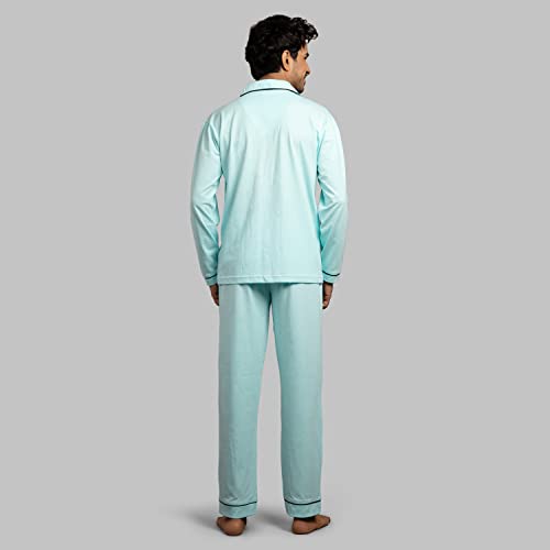 NITE FLITE Aqua Mens 100% Cotton Nightwear | Top and Pyjama Set (Mint, S)