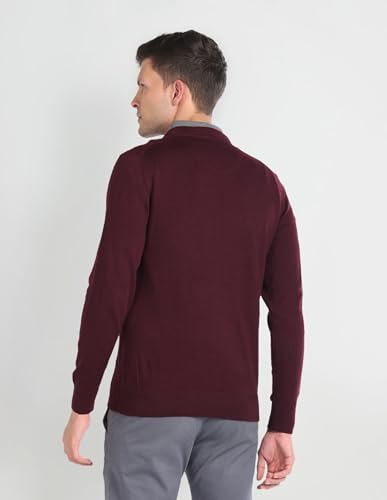 Arrow Merino Wool Patterned Knit Sweater Maroon