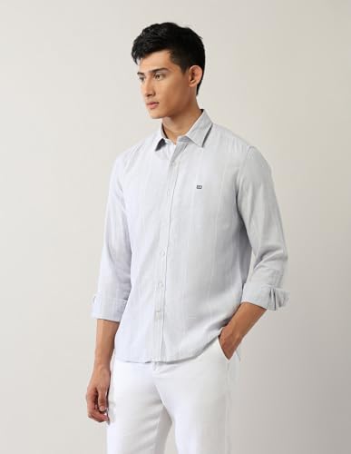 Arrow Sports Men's Striped Slim Fit Shirt (ASAEOSH1770_Light Grey