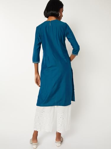 Max Women Embroidered Straight Kurta (Teal_XL)