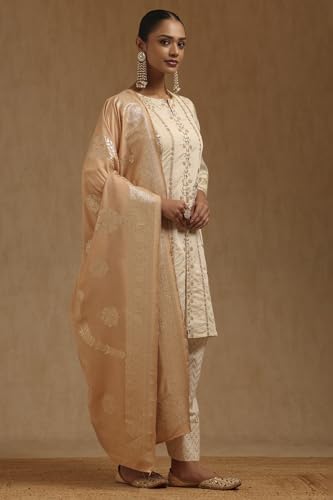 Soch Womens Beige Art Silk Embroidered Suit Set With Zari