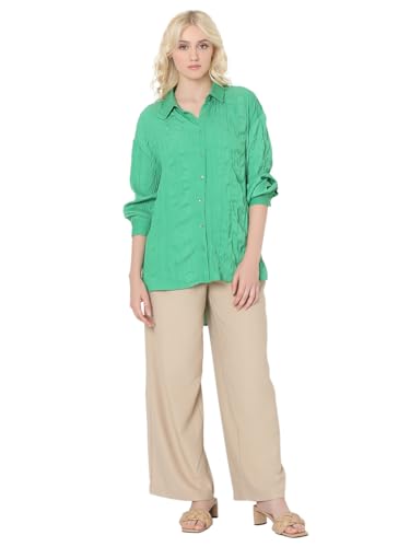 VERO MODA Women Solid Green Polyester Relaxed Fit Shirt