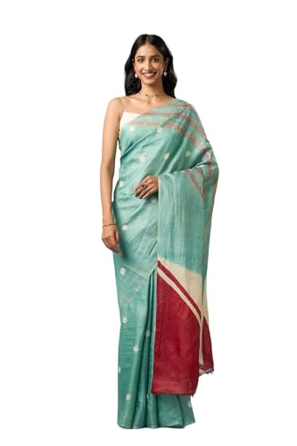 Taneira Chattisgarh Hand Painted Tussar Saree For Women With Unstitched Blouse Piece (Light Green-SAAFWEHTT0101)