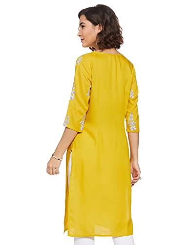 W for Woman Women's Rayon Regular Kurta (20AUW14660-116420_Light Yellow_S)