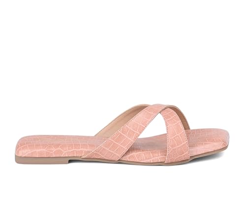 LOUIS STITCH Women’s Slip-On Flat Sandals | Comfortable Pink Flat Sandals | LSOF-FI07-CSCRNU | UK-8