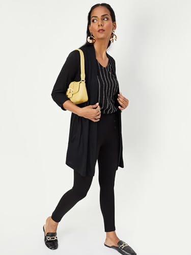 Max Women Solid Shawl Collar Shrug (SHRUG3002BLACK)_M