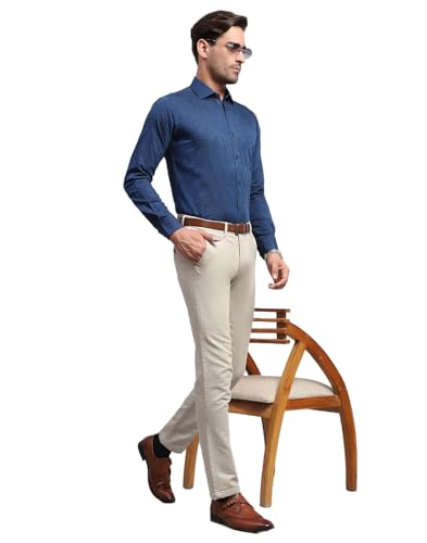 Monte Carlo Mens Regular Fit Full Sleeve Collar Shirt Navy Blue M