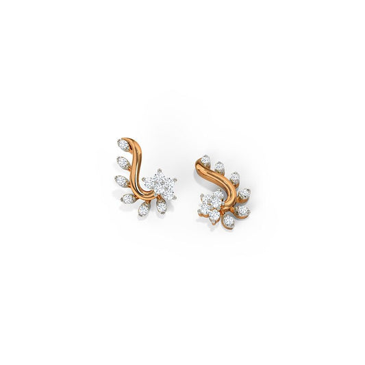 CaratLane 14 KT Rose Gold Floral Leaf Diamond Stud Earrings For Women