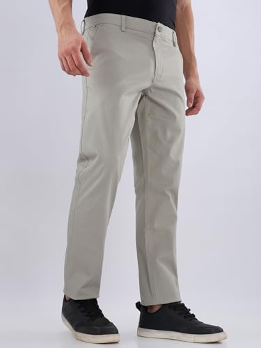 Raymond Men Slim Fit Structure Pattern Cotton Blend Flat Front Casual Trouser Green