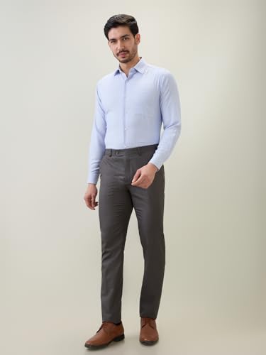 Raymond Men Contemporary Fit Structure Pattern Bamboo Polyester Blend Semi Cutaway Collar Full Sleeve Formal Shirt Blue