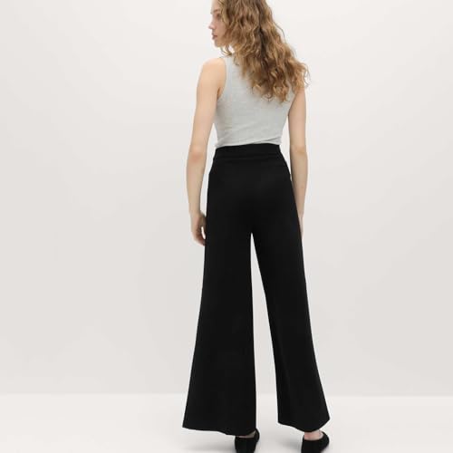 Marks & Spencer Solid Black Viscose Womens Wide Leg Jersey Stretch Trousers
