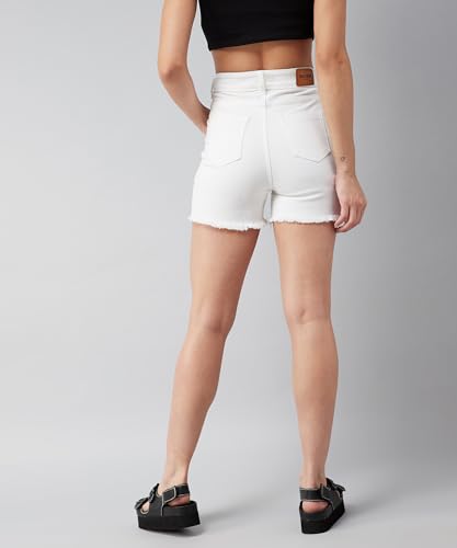 Dolce Crudo Women's Regular High Rise Regular Stretchable Denim Shorts (DOSS24DEN79-17-363-36, Snow White, 36)