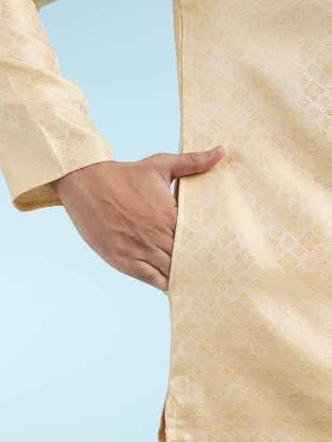 DIWAS BY MANYAVAR Men's Art Silk Self Design Festive Kurta Set (2pc) (Fawn, XL)
