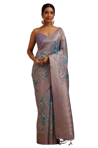 Soch Womens Lavender Chanderi Floral Zari Woven Work Saree