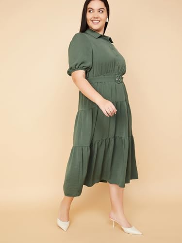 Max Women Textured Tiered Midi Dress(Green_5XL)