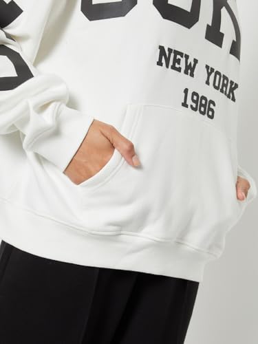 Max Women Printed Oversized Sports Sweatshirt(White_M)