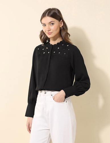 U.S. POLO ASSN. Embroidered Yoke Top (UWSS25TOP304_Black_XS)