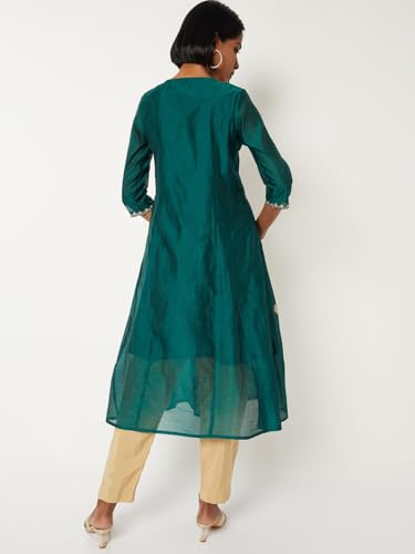 Max Women Embroidered A-line Kurta (Green_M)