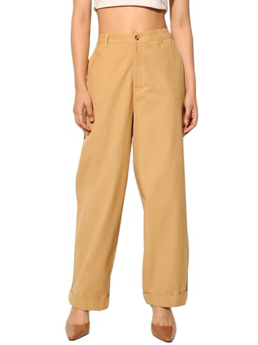 ONLY Women Regular Fit High-Rise Brown Pants