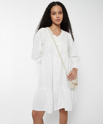 Max Women's Cotton Modern Below The Knee Dress (WH511006_Off White