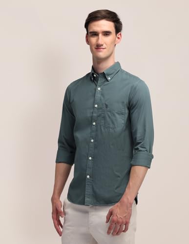 U.S. POLO ASSN. Men's Cotton Solid Tailored Fit Button Down Shirt (USSHTFX0504_Grey, Medium