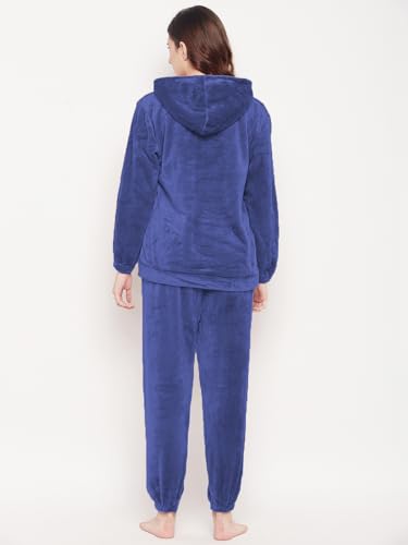 CAMEY Women Winter Full Sleeve Top and Pajama Pants Regular Fit Night Suit Hooded Top and Pyjama Set Ladies Night Dress (X-Large, D.Blue)