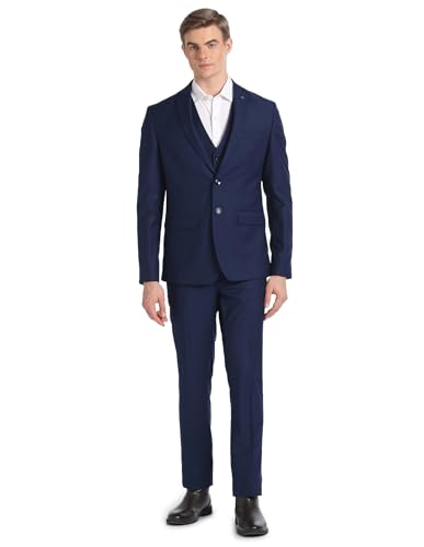 Arrow Men's Polyester Single Breasted Business Suit Pants Set (ARAGSU5587_Navy